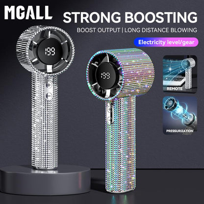 Mgall S5 Full Diamond Luxury Artemanship Portable Handheld Handheld Turbo Fan, 3 engranajes, Ventilador de vida de la batería larga recargable con pantalla digital para actividades al aire libre, viajes, oficina, regalo de Wonmen