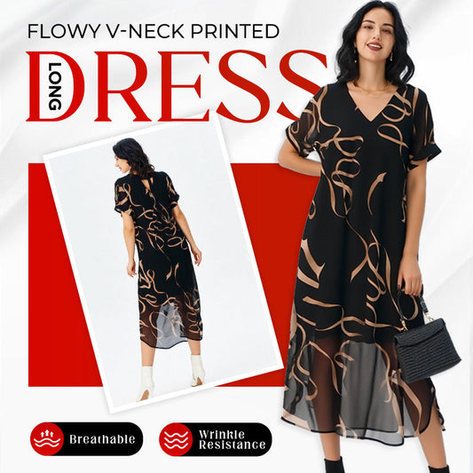 Vestido Midi impreso con cuello en V fluido