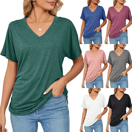 💕Promoción especial: ¡Hasta un 50% 🌷de descuento! Blusas holgadas de color liso con cuello en V para mujer