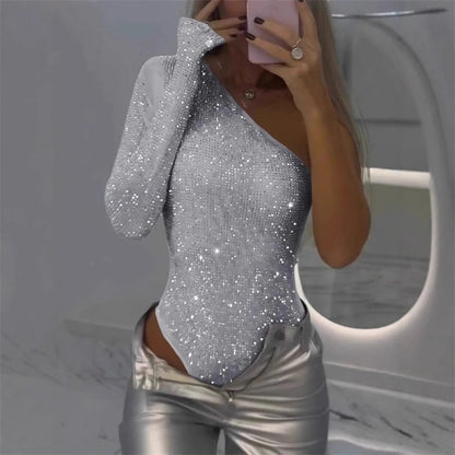 🎉👗Body de lentejuelas de un solo hombro para mujer con 50 % de descuento en oferta de verano