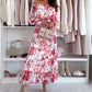 🌸Vestido de temporada 50% de descuento Conjunto de dos piezas de top con hombros descubiertos y falda larga con estampado floral