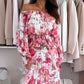 🌸Vestido de temporada 50% de descuento Conjunto de dos piezas de top con hombros descubiertos y falda larga con estampado floral